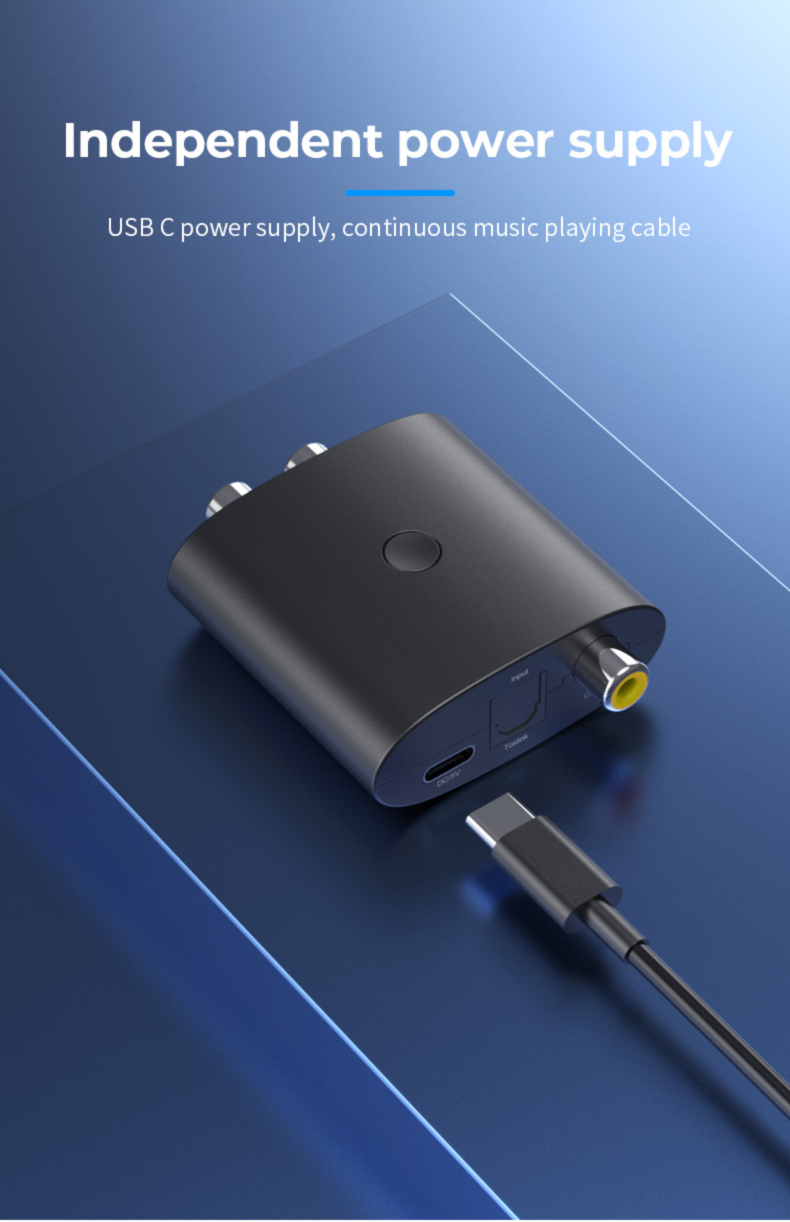 Bluetooth 5.0 Receiver Digital Analog Audio Converter Auto on 2in 1 Optical 3.5mm AUX RCA Stereo Car Speaker TV Wireless Adapter
