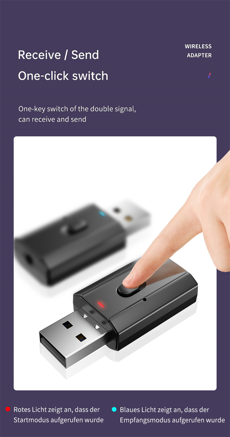 5.0 Bluetooth Adapter USB Wireless Bluetooth Transmitter Receiver Music Audio for PC TV Car Hands-free 3.5mm AUX Adaptador