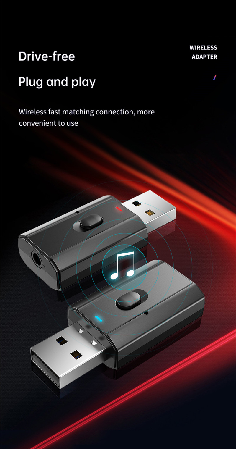 5.0 Bluetooth Adapter USB Wireless Bluetooth Transmitter Receiver Music Audio for PC TV Car Hands-free 3.5mm AUX Adaptador