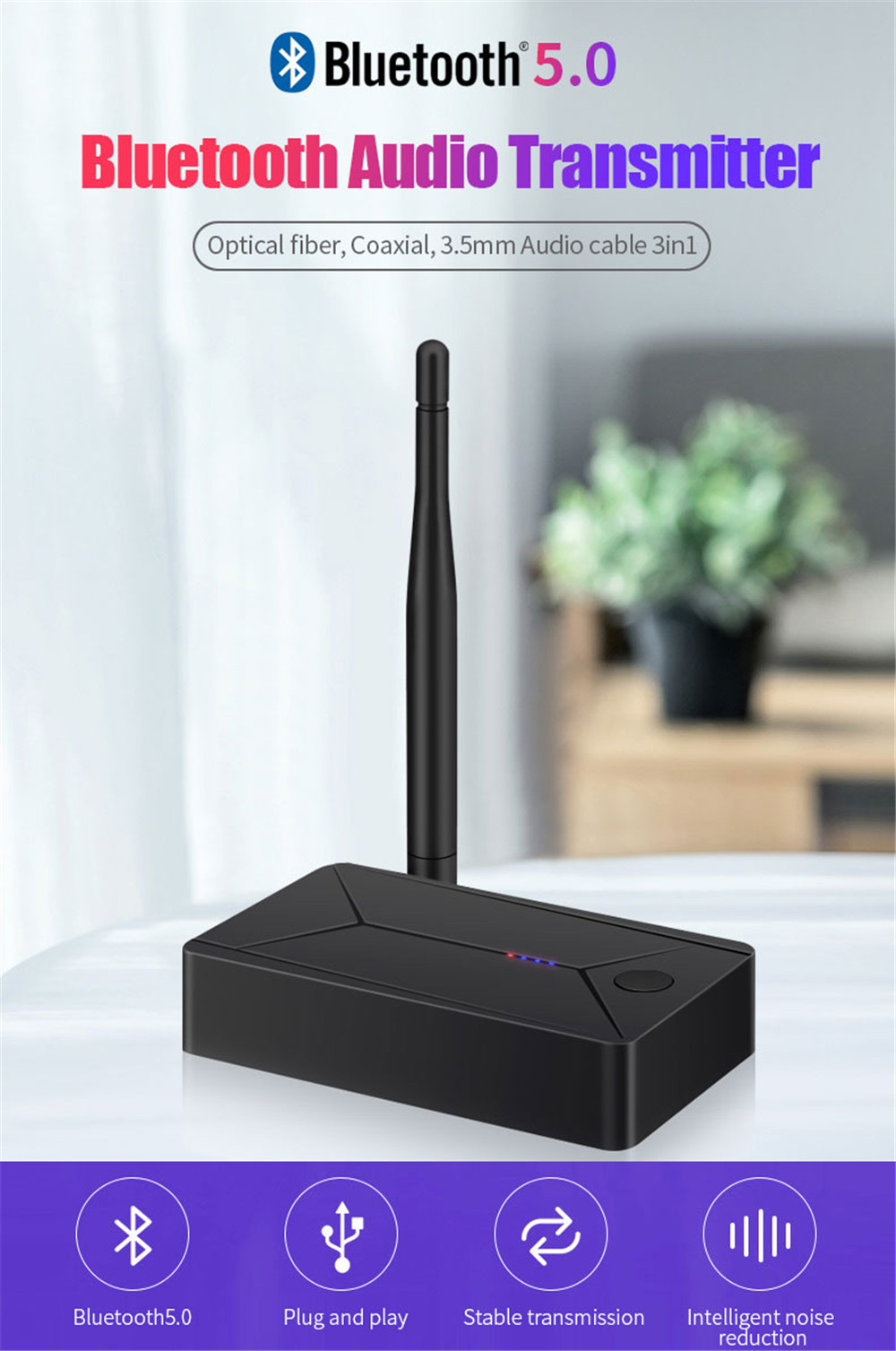 Bluetooth 5.0 Audio Transmitter USB Dongle 3.5mm RCA AUX Coaxial Optical SPDIF Stereo Music Wireless Adapter For TV PC Speaker