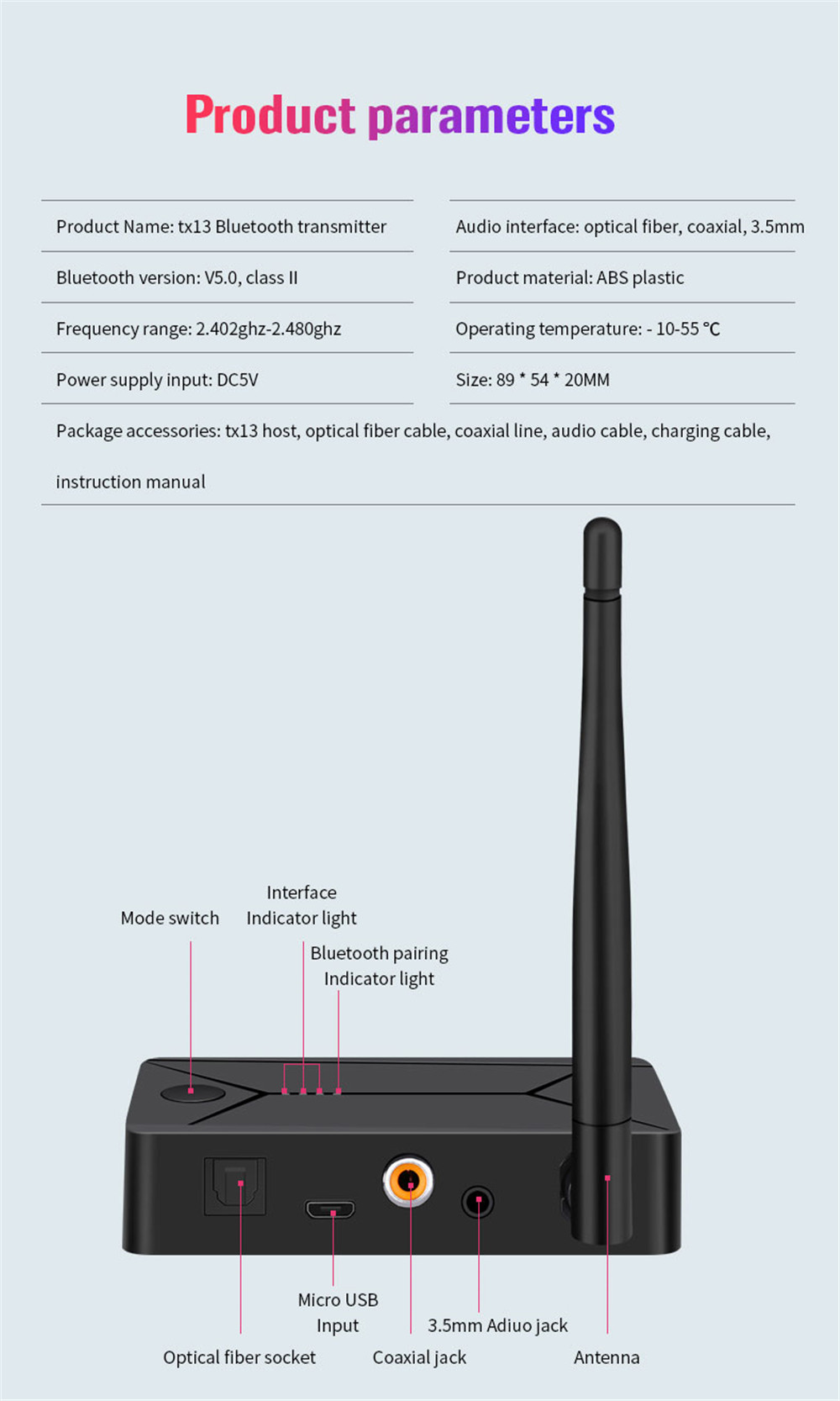 Bluetooth 5.0 Audio Transmitter USB Dongle 3.5mm RCA AUX Coaxial Optical SPDIF Stereo Music Wireless Adapter For TV PC Speaker