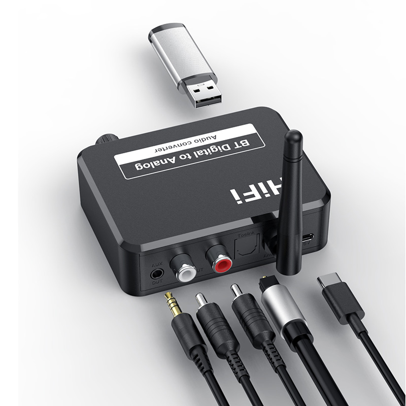Bluetooth 5.1 Audio Receiver Digital to Analog Converter 3.5mm AUX RCA L/R U-Disk Optical Stereo Hifi 2 in1 Wireless Adadper