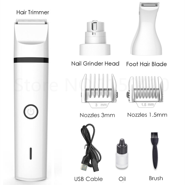 Dog Cat Hair Trimmer Paw Nail Grinder USB Pets Clippers Foot Nail Cutter 3 IN 1