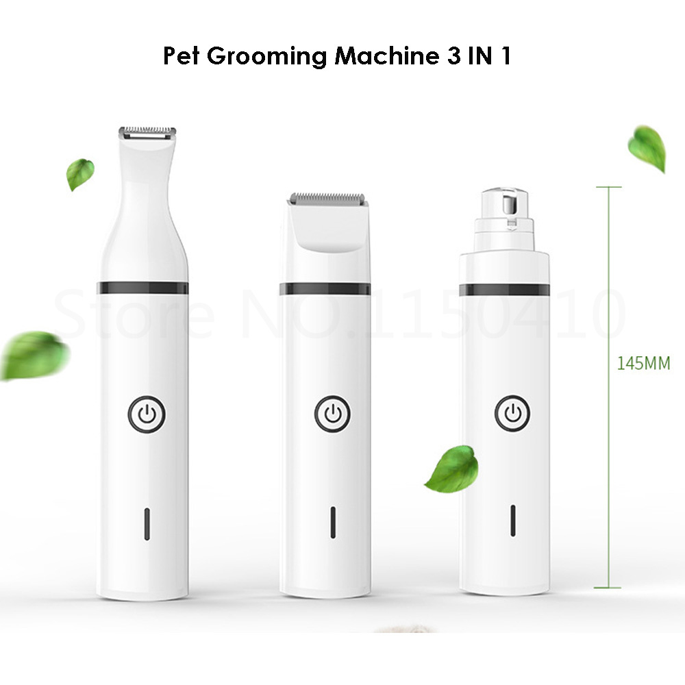 Dog Cat Hair Trimmer Paw Nail Grinder USB Pets Clippers Foot Nail Cutter 3 IN 1