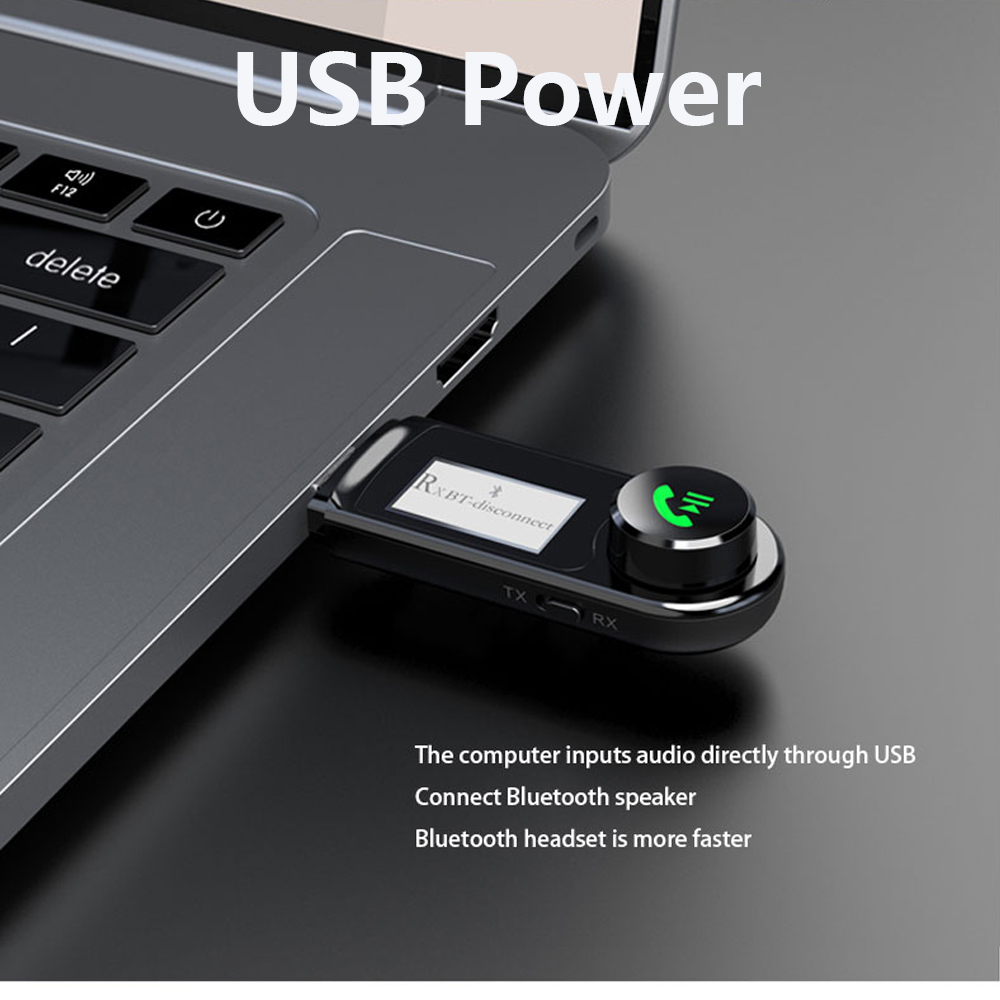 USB Bluetooth Receiver Audio Adapter 3.5mm Aux Wireless Stereo Music Transmitter with Microphone for TV Car Speaker