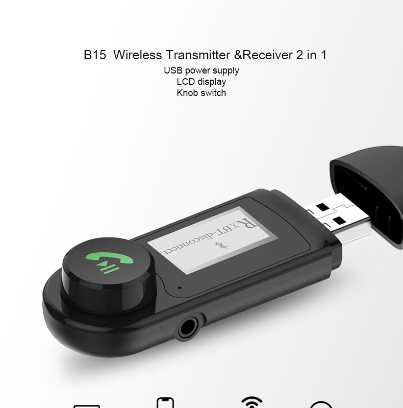 USB Bluetooth Receiver Audio Adapter 3.5mm Aux Wireless Stereo Music Transmitter with Microphone for TV Car Speaker