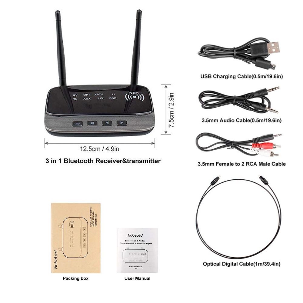 Optical Wireless Audio Transceiver Adapter Bluetooth 5.0 Audio Transmitter Receiver SPDIF 3.5mm AUX Jack RCA for Car TV
