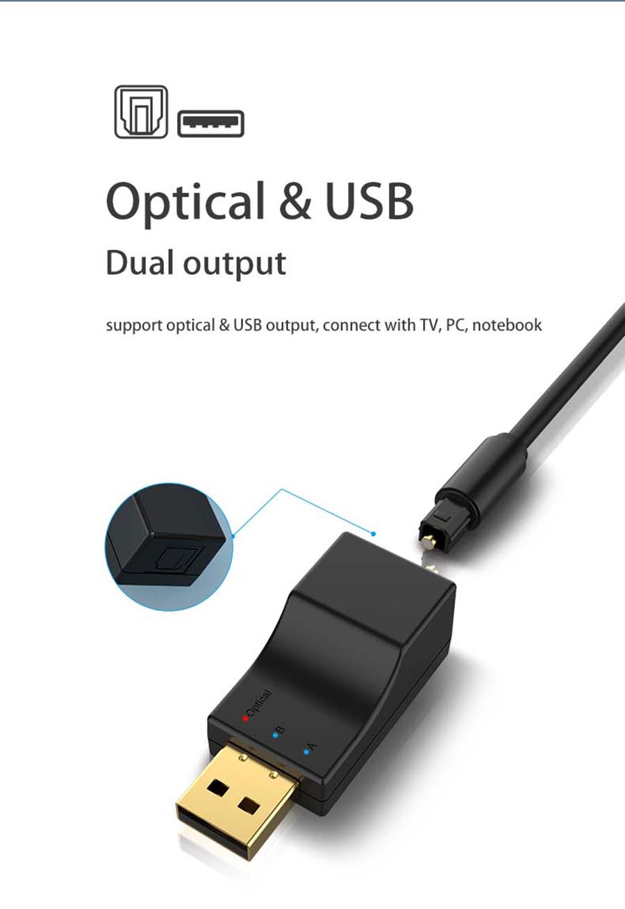 Optical Wireless Bluetooth Transmitter Dongle 5.0 BT Receiver Adapter Low Lantency For TV PC USB Audio
