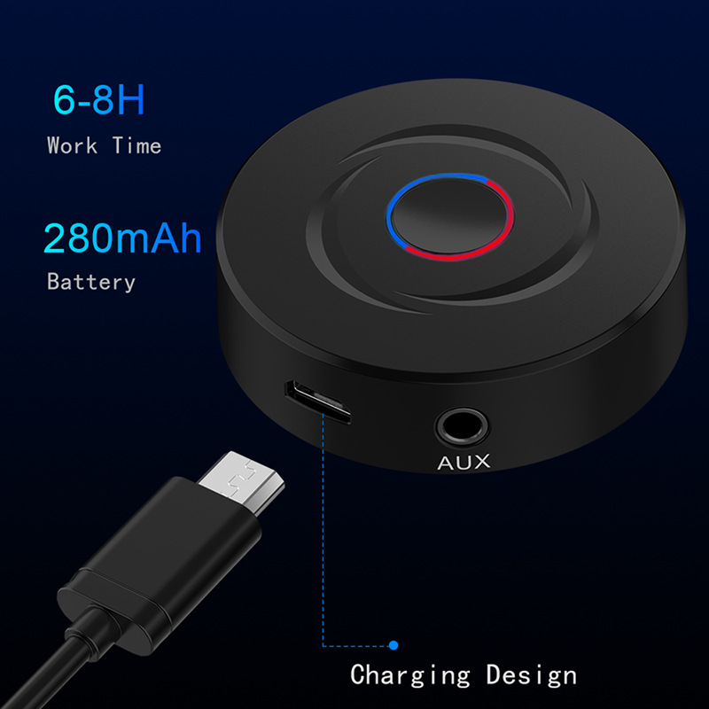 2 IN 1 5.0 Bluetooth Receiver Transmitter 3.5mm AUX Stereo Audio Round Wireless Bluetooth Adapter For Car TV PC Speaker Earphone