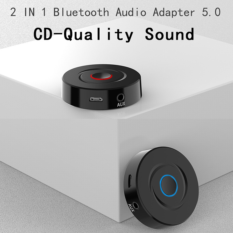 2 IN 1 5.0 Bluetooth Receiver Transmitter 3.5mm AUX Stereo Audio Round Wireless Bluetooth Adapter For Car TV PC Speaker Earphone