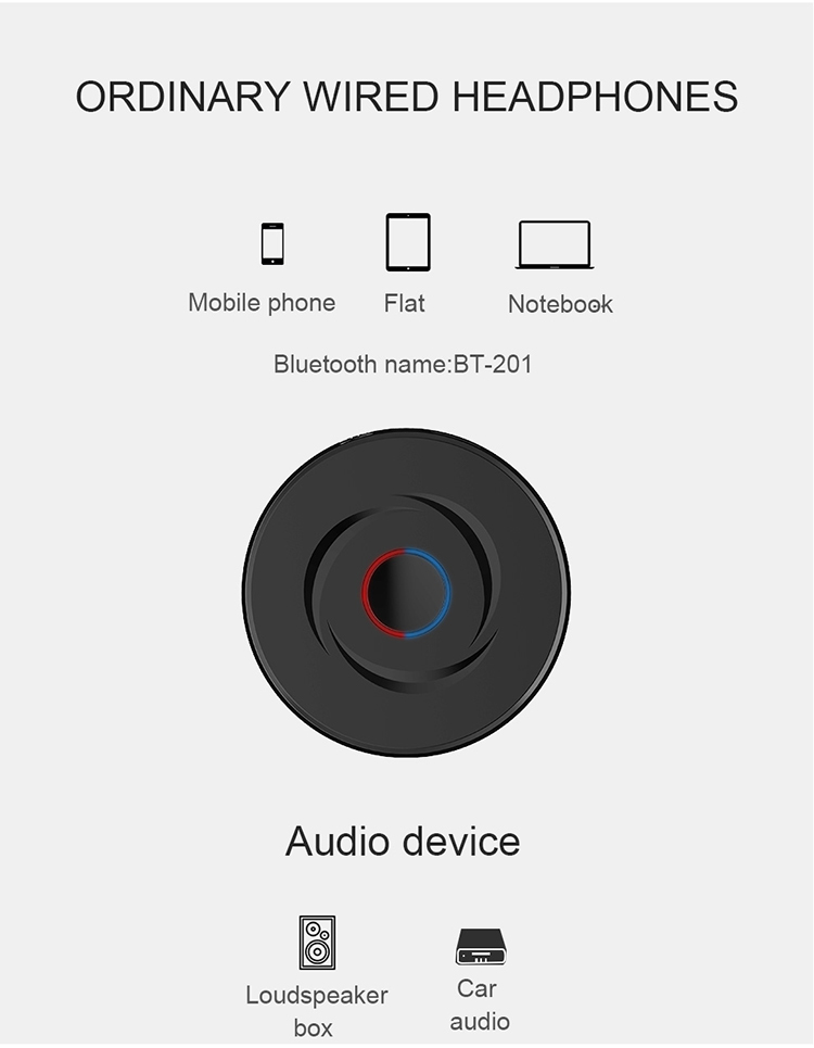 2 IN 1 5.0 Bluetooth Receiver Transmitter 3.5mm AUX Stereo Audio Round Wireless Bluetooth Adapter For Car TV PC Speaker Earphone