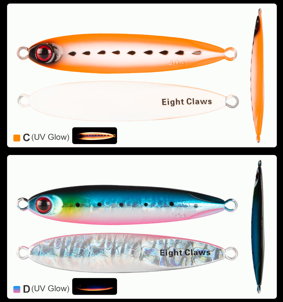 5PCS Metal Artificial Bait 30g 40g 60g Slow Pitch Jigging Lure Flat Fishing Jigs Spoon UV Glow Sea Bass Fishing Lure