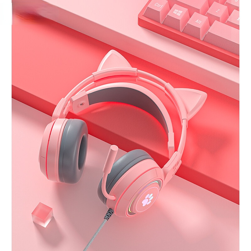 Best price for G25 Cute Cat Ear Luminous Wired Headset Noise-canceling ...