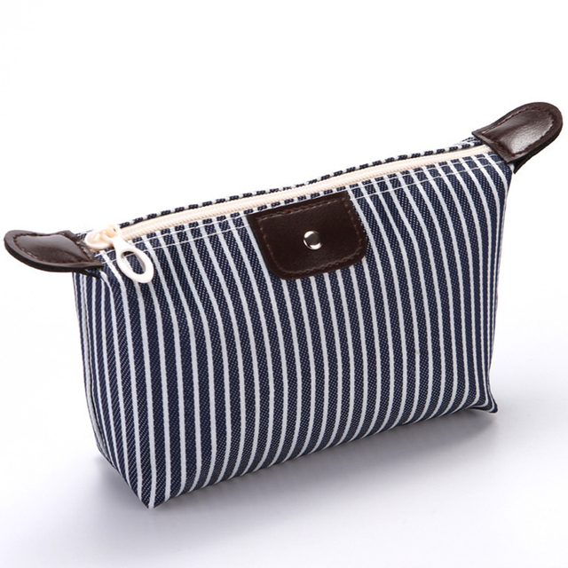 Women Striped Travel Cosmetic Bag Makeup Bag Handbag Female Zipper