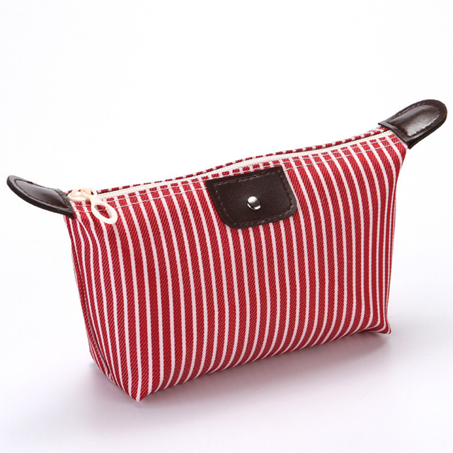 Women Striped Travel Cosmetic Bag Makeup Bag Handbag Female Zipper