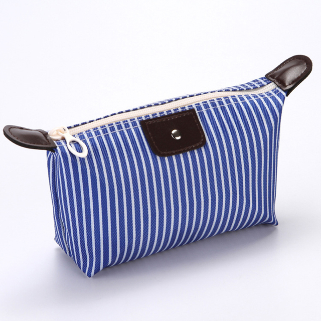 Women Striped Travel Cosmetic Bag Makeup Bag Handbag Female Zipper