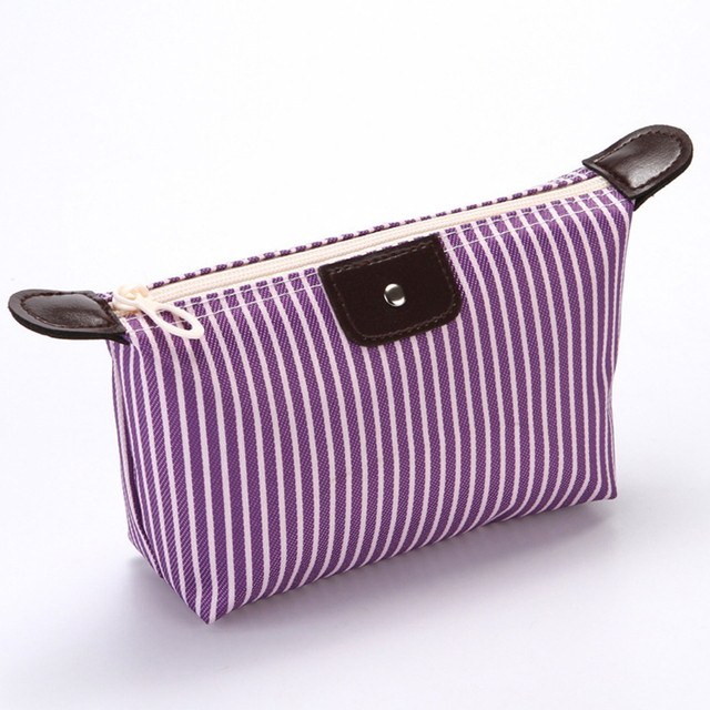 Women Striped Travel Cosmetic Bag Makeup Bag Handbag Female Zipper