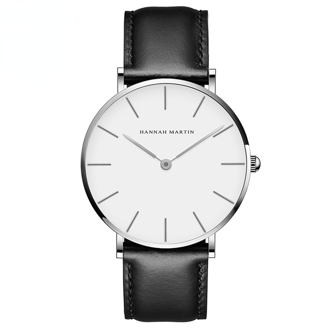 Hannah Martin High Quality Rose Gold Dial Watch Men Leather Waterproof Wristwatch Dress Fashion Japan Quartz Movement Saat