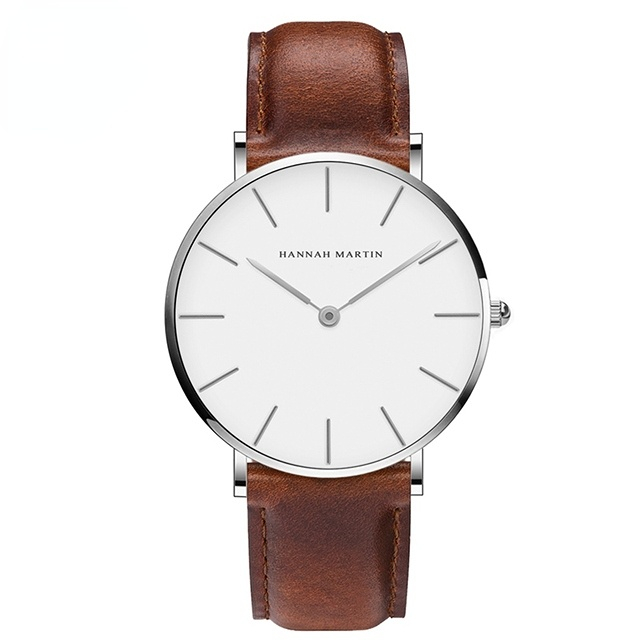 Hannah Martin High Quality Rose Gold Dial Watch Men Leather Waterproof Wristwatch Dress Fashion Japan Quartz Movement Saat
