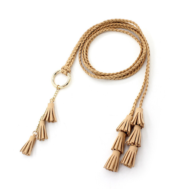 Women Bohemia Style Braided Tassel Belt Fashion Ladies Woven Knot Decorated Waist Chain Waist Rope Accessories
