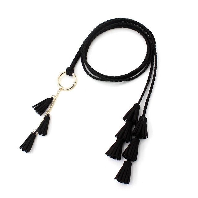 Women Bohemia Style Braided Tassel Belt Fashion Ladies Woven Knot Decorated Waist Chain Waist Rope Accessories