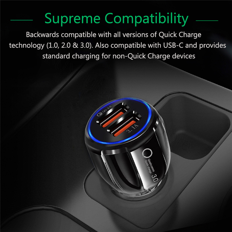 Car Quick Charge QC 3.0 Mobile Phone Charger 2 Port USB Fast Car Charger for Samsung Xiaomi Ipad Sony Tablet Car Charger