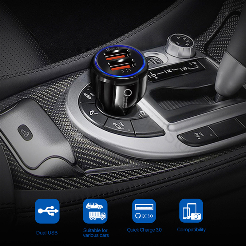 Car Quick Charge QC 3.0 Mobile Phone Charger 2 Port USB Fast Car Charger for Samsung Xiaomi Ipad Sony Tablet Car Charger