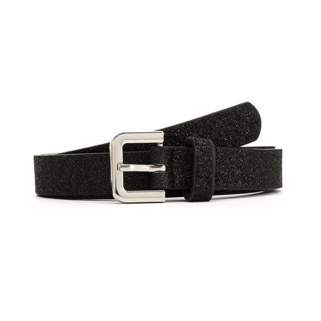 New Silver Sequins Buckle Pu Belt Women Fashion Shiny Pin Buckle Belts Female Dress Jeans Brand Design Waistband