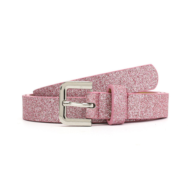New Silver Sequins Buckle Pu Belt Women Fashion Shiny Pin Buckle Belts Female Dress Jeans Brand Design Waistband