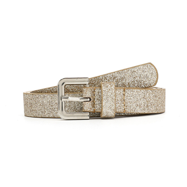 New Silver Sequins Buckle Pu Belt Women Fashion Shiny Pin Buckle Belts Female Dress Jeans Brand Design Waistband