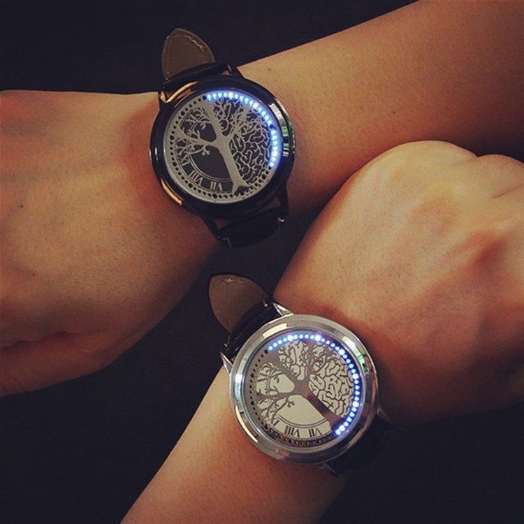 Unique Design Led Watches Lovers Casual Creative Leather Watch Exquiste Quartz Watch Hour Digital Women Men