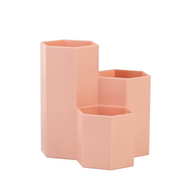 3 Colors Pen Storage Cosmetic Makeup Storage Box Desk Drawer Organizer Home Office Hexagonal Pen Pencil Holder