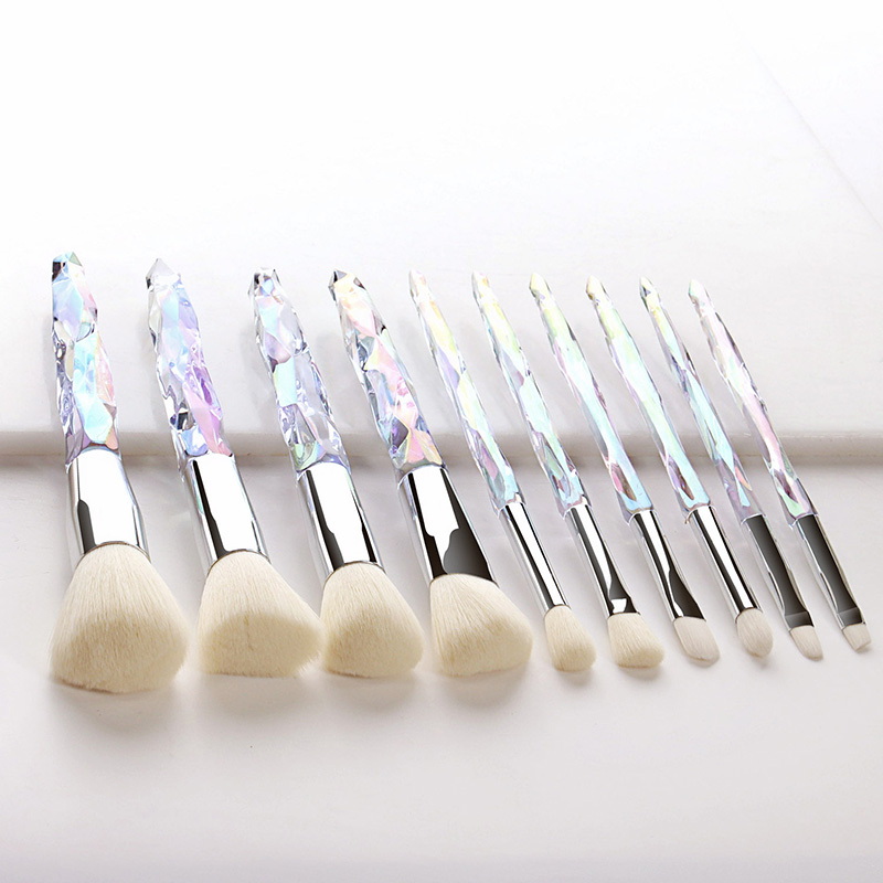 10pcs Crystal Makeup Brushes Set Powder Foundation Fan Brush Eye Shadow Eyebrow Professional Blush Beauty Cosmetic Tools