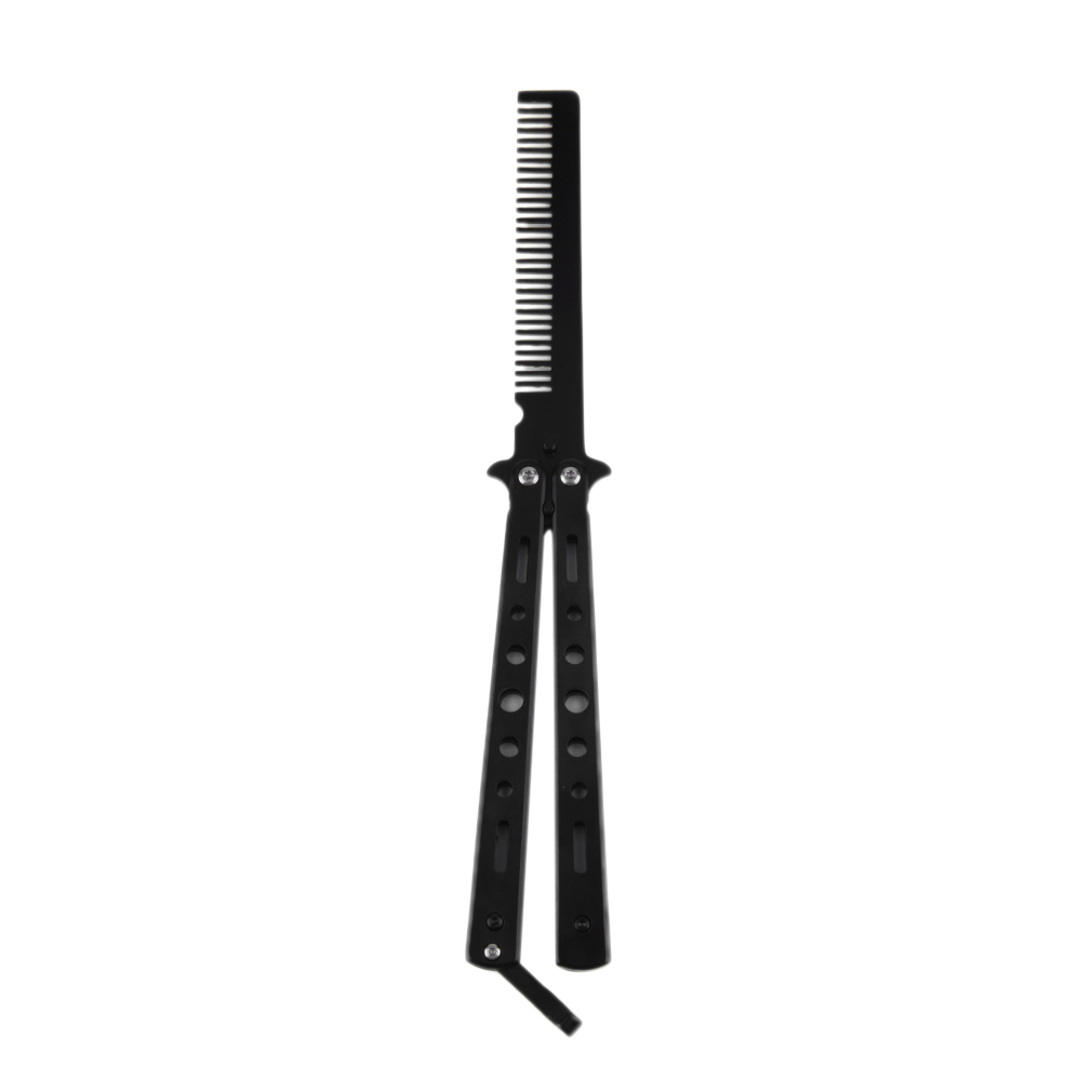 Professional Salon Stainless Steel Folding Practice Training Butterfly Style Knife Hair Comb Styling Tools Black/Silver Cool