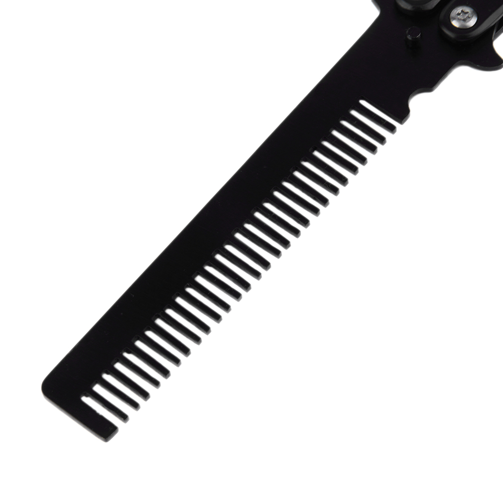Professional Salon Stainless Steel Folding Practice Training Butterfly Style Knife Hair Comb Styling Tools Black/Silver Cool