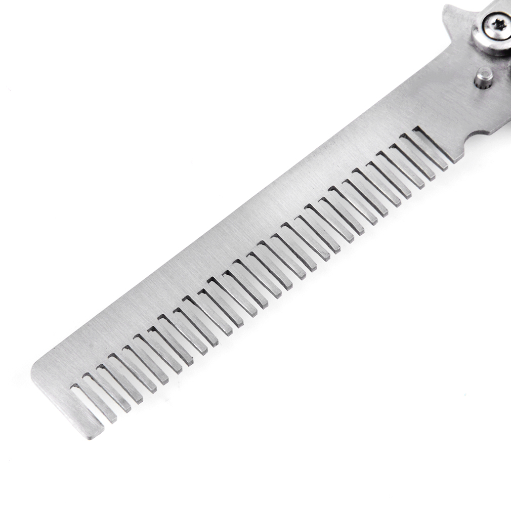 Professional Salon Stainless Steel Folding Practice Training Butterfly Style Knife Hair Comb Styling Tools Black/Silver Cool