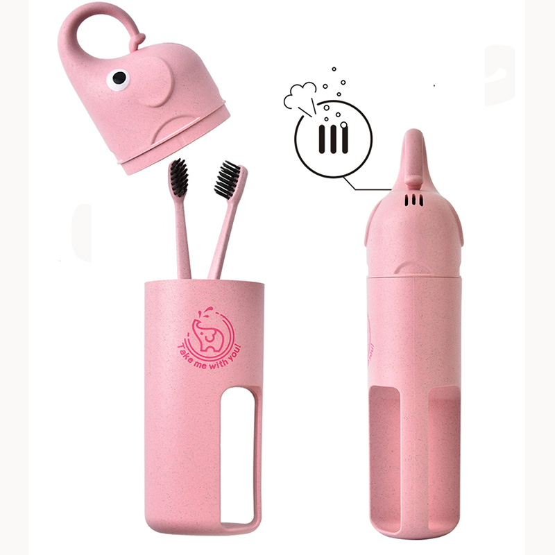 New1pcs in One Set Elephant Toothbrush Cup Travel Suit Random Color For Toothbrush Wheat Straw Safety Nano-antibacterial Kit