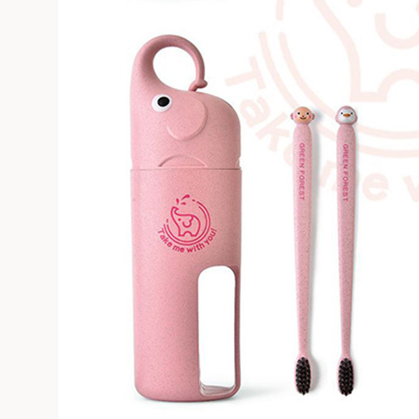 New1pcs in One Set Elephant Toothbrush Cup Travel Suit Random Color For Toothbrush Wheat Straw Safety Nano-antibacterial Kit