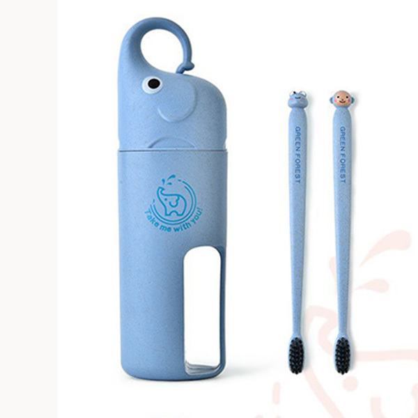 New1pcs in One Set Elephant Toothbrush Cup Travel Suit Random Color For Toothbrush Wheat Straw Safety Nano-antibacterial Kit