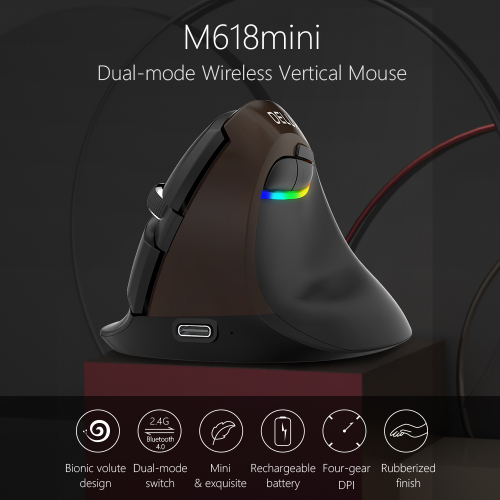 M618Mini Jet Ergonomic Mouse Wireless Vertical Mouse Bluetooth USB 2.4GHz RGB Rechargeable Silent click Mice for Office