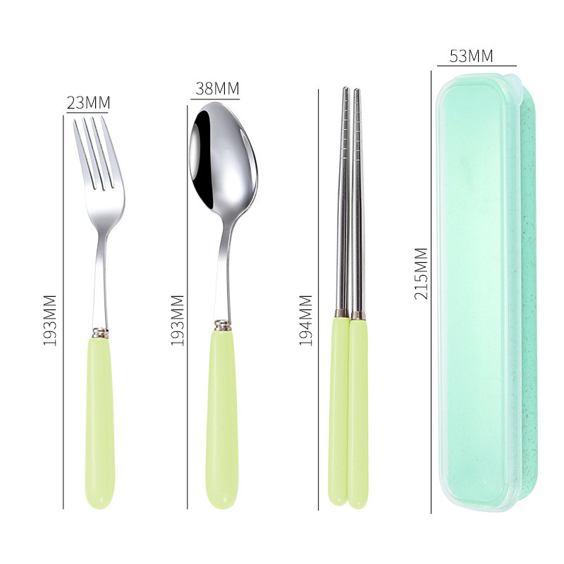 New 3Pcs Ceramics Handle Portable Tableware Stainless Steel Children's Cutlery Set Spoon Fork Chopsticks Home Kitchen Utensils