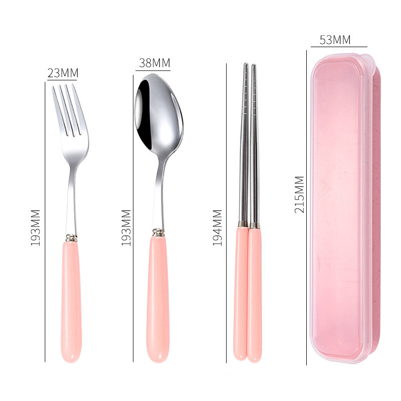 New 3Pcs Ceramics Handle Portable Tableware Stainless Steel Children's Cutlery Set Spoon Fork Chopsticks Home Kitchen Utensils