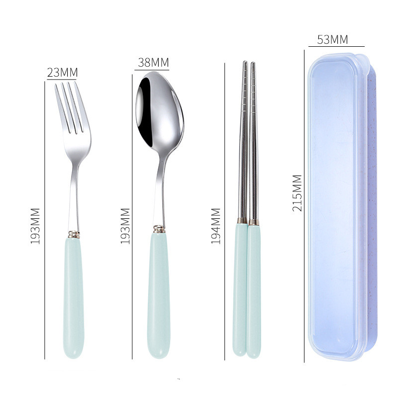 New 3Pcs Ceramics Handle Portable Tableware Stainless Steel Children's Cutlery Set Spoon Fork Chopsticks Home Kitchen Utensils