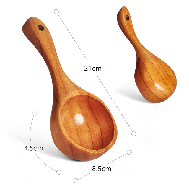 1PC New Creative Wooden Ramen Spoon Japanese Tableware Bouillon Soup Ladle Home Long Handle Serving Scoop Kitchen Utensils