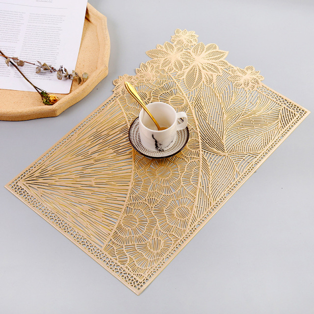 Hollow Out PVC Placemats Bronzing Tableware Mats Dining Table Rectangular Mat For Coffee Tables Cup Pads Kitchen Accessories