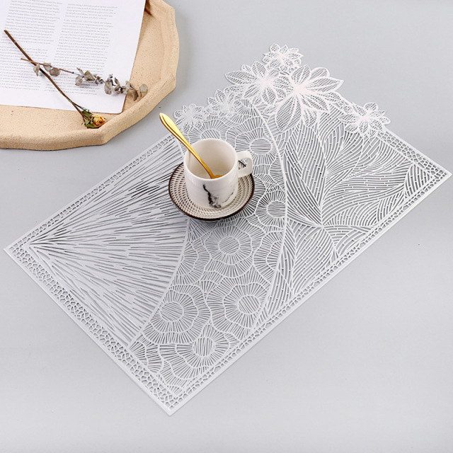 Hollow Out PVC Placemats Bronzing Tableware Mats Dining Table Rectangular Mat For Coffee Tables Cup Pads Kitchen Accessories