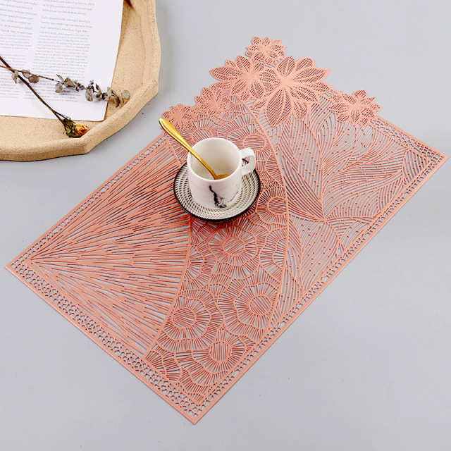 Hollow Out PVC Placemats Bronzing Tableware Mats Dining Table Rectangular Mat For Coffee Tables Cup Pads Kitchen Accessories