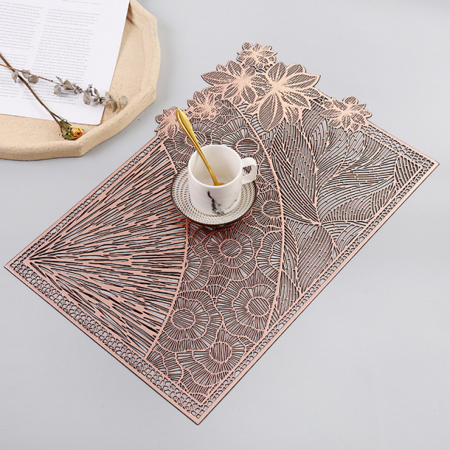 Hollow Out PVC Placemats Bronzing Tableware Mats Dining Table Rectangular Mat For Coffee Tables Cup Pads Kitchen Accessories