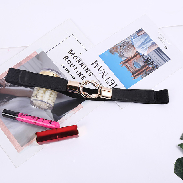 Metal Buckle Elegant Women Ladies Fashion Elastic Cinch Belt Unique Casual Wide Stretch Waist  Luxury Black Belt