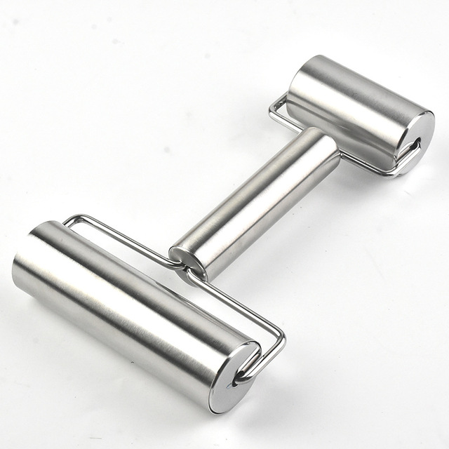 Baking Utensils Double-headed Stainless Steel Roller Pin Wooden Flour Stick Kitchen Rolling Pin Baking Tools